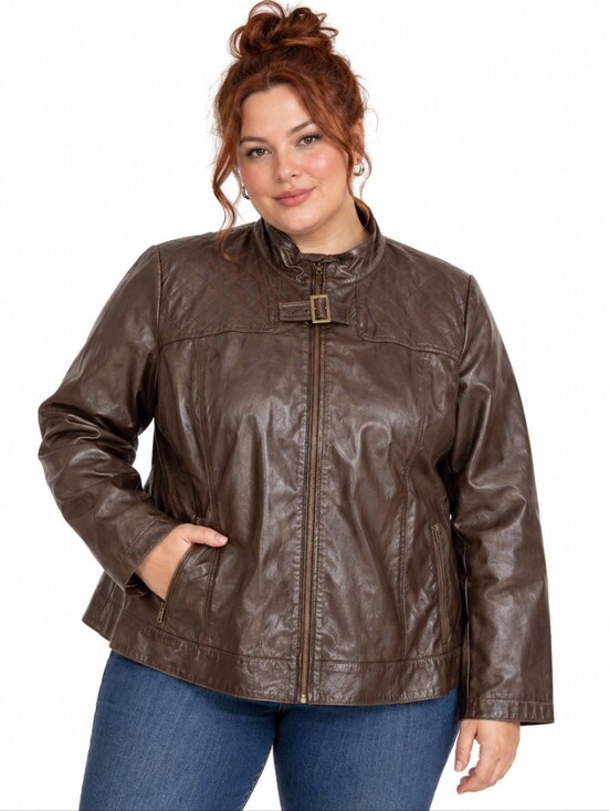 Jessica London Jackets & Blazers - Jessica London Leather Jacket 26W Brown Plus Size 3X Quilted Moto